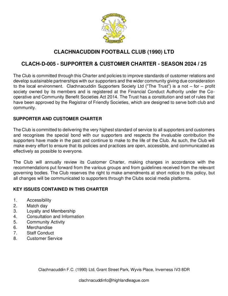 thumbnail of CLACH-D-005 – SUPPORTER & CUSTOMER CHARTER – SEASON 2024 25