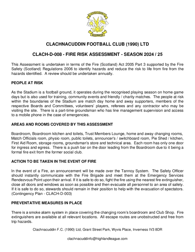 thumbnail of CLACH-D-008 – FIRE RISK ASSESSMENT – SEASON 2024 25