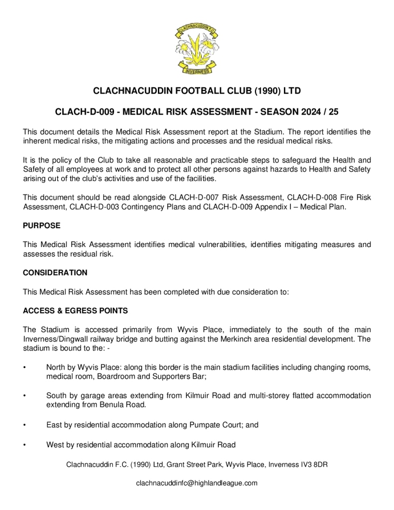 thumbnail of CLACH-D-009 – MEDICAL RISK ASSESSMENT – SEASON 2024 25