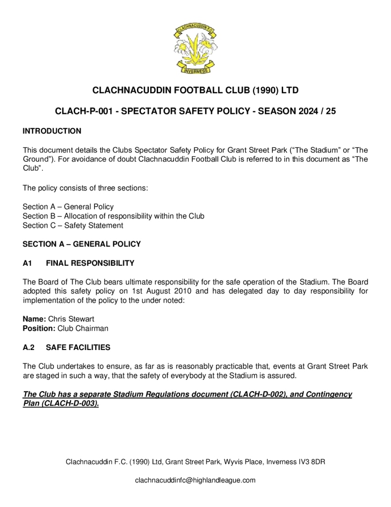 thumbnail of CLACH-P-001 – SPECTATOR SAFETY POLICY – SEASON 2024 25