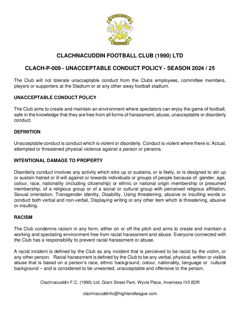 thumbnail of CLACH-P-009 – UNACCEPTABLE CONDUCT POLICY – SEASON 2024 25